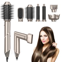 Folding 6 In 1 Hair Dryer Brush Negative Ionic Blower Salon Blow Air Curler Wand Ceramic Curling Iron Styler 240329