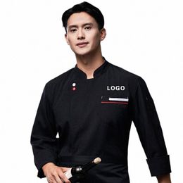 chef Jacket Men Lg Sleeve Shirt Apr Hat Bakery Cook Coat Unisex Kitchen Pastry Clothes Restaurant Waiter Uniform Print Logo g79C#