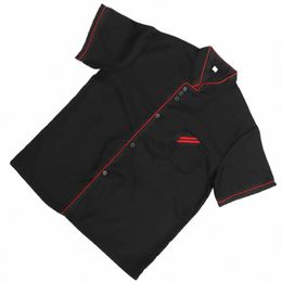 unisex Short Sleeve Chef Uniform Basical Chef Catering Shirt for Bakery Food Service Restaurant Size XXXL Black 52CD#