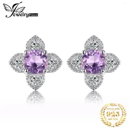 Stud Earrings JewelryPalace Flower Natural Amethyst 925 Sterling Silver For Woman Purple Gemstone Fine Jewelry Anniversary Gift