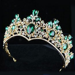 Bridal Tiara Headpiece 2022 Vintage Baroque Pageant Crown New Alloy Green Diamond Emerald Noble Crowns Elegant Headwear Quinceaner2001