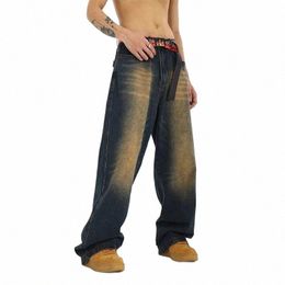 fi n yellow mud straight leg jeans men spring and autumn Y2K street loose hip hop straight leg wide leg jeans b9Vm#