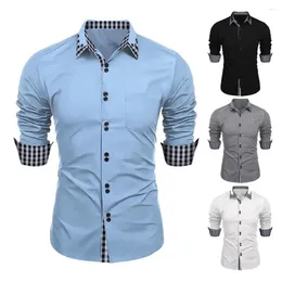 Men's Casual Shirts Men Spring Shirt Colorblock Plaid Print Single-breasted Slim Fit Long Sleeve Lapel Buttons Streetwear Business Cardigan