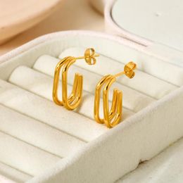 Stud Earrings Ins Style 18k Gold Plated Stainless Steel Double Wire U Shaped For Women Waterproof Jewellery Gift