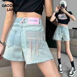 Women's Shorts GAODINGLAN Y2k High Waist Hole Women Denim Sexy Beggar Loose Wide Leg Thin Hot Pants Summer Spice Girl Mini Jeans Female 240329