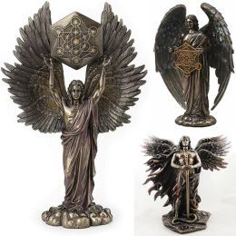 Sculptures Talmudic Judaism Metatron Angel Holding Sacred Flower of Life Geometric Statue,Angelic Celestial Scribe Prophet Enoch Figurine