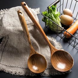 Spoons 35cm Wooden Soup Spoon Large Ladle Long Handle Kitchen Cooking Utensils Tableware Serving Tablespoons Home For