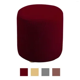 Chair Covers Stretchable Round Ottoman Cover With Elastic Bottom Footrest Sofa Living Room Storage Footstool Slipcover