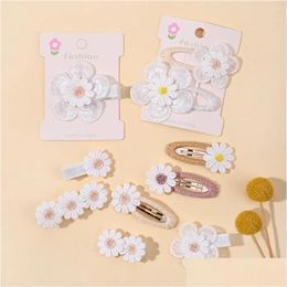 Hair Accessories 1/2/5Pcs Ins Daisy Flower Clips Baby Girl Hairpins For Kids Lace White Barette Princess Hooks Infant Korean Drop Deli Dhl4N