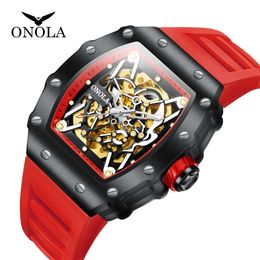 Shake Sound Popular Orona/onola Full-automatic Mechanical Watch Men's Silicon Tape Fashion Sports Waterproof Watch Men