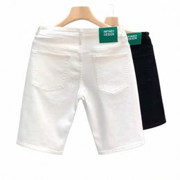 new Summer Korean Fi Luxury Designer cowboy White Black Jeans for Men Trendy Slim Fit Casual Pants Boyfriend Jeans Shorts x0nF#