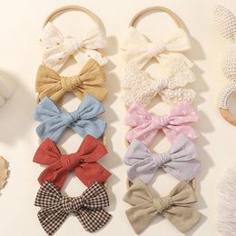 Hair Accessories 10Pcs/Lot Baby Headband Solid Lace Embroidery Bow Band For Born Girls Nylon Elastic Hairband Girl