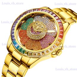 Other Watches Specials For Men Unique Sunflower Rotating Dial Stainless Steel Wrist Personalised Hip Hop Bling Diamond es Man T240329