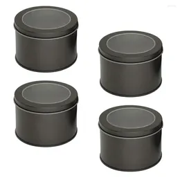 Storage Bottles 4pcs Round Metal Tins With Lids Empty Tin Box Containers Gift Candy Loose Tea Organizer Wedding Favor Boxes Dark