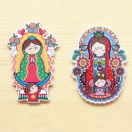 Miniatures 50pcs 2 Styles Mixed Cartoon Flower Virgin Mary Flatback Resin Cabochon Planar Resin DIY Craft Embellishment Hair Bow Centers