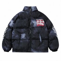 zip Up Turtleneck Oversize Hip Hop Parkas Padded Puffer Jacket Mens Tie Dye Print Goth Cott Coats for Men Women Winter Clothes u6nX#