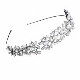 sier Rhineste Hair Crown with Ivory Pearl Vintage Crystal Bridal Wedding Tiara Bride Headpiece Crowns O6db#