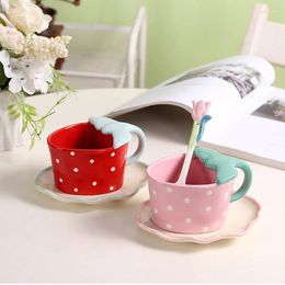 Mugs 220ml Strawberry Underglaze Colour Ceramic Coffee Cup Dish Set Children's Lovely Water Household Breakfast With Tray