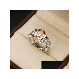 Band Rings Exquisite 925 Sterling Sier Floral Ring Solid 14K Rosegold Flower Jewellery Double Colour Plated Wedding For Women Size 5 - 1 Dh1Fa