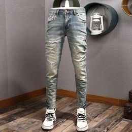 Men's Jeans High Street Fashion Slim Fit Elastic Retro Light Blue Designer Hip Hop Brand Pants