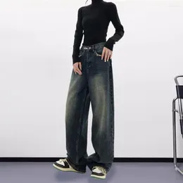Women's Jeans Daily Wear Casual Trousers Women Vintage High Waist Wide Leg Denim With Deep Crotch Pockets Floor For Hip