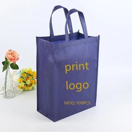 100pcs Custom tote bags Shopping bags High quality Suture 80gms nonwoven bags Clothes and shoes jewelry bags 240318