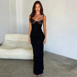 Casual Dresses Women Lace Maxi Split Dress Sexy Club Party Outfits Sleeveless Camisole Backless Spring Summer Y2K Streetwear