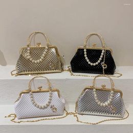 Evening Bags Women Pearl Chain Purse Detachable Strap Top Handle Bag Clip Mouth PU Leather Leisure Party Daily