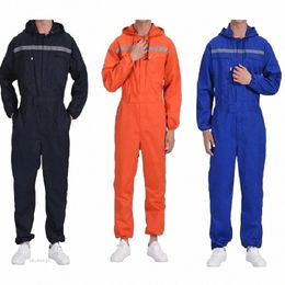 work Overalls Hooded Worker Coveralls Mechcanic Suit Reflective Safety Porter Jumpsuit Auto Repairmen Dust Proof Working Uniform H0n2#