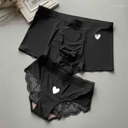Women's Panties Couple Underwear Set Style Ice Silk Sexy Mens Boxers And Women Lover's Panty Plus Size Valentine