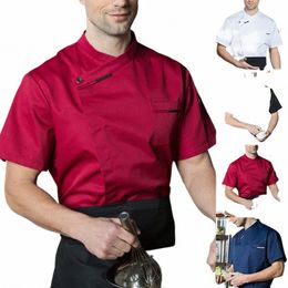 hotel Kitchen Chef Jacket Restaurant Breathable Cook Uniform Catering Thin Short Sleeve Bakery Double-breast Men Waiter Overalls n7Qc#