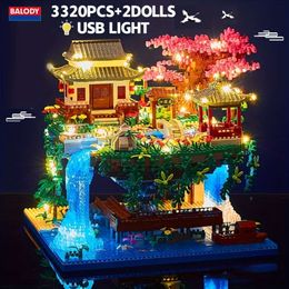 3320pcs Series Cherry Flower Chinese Ancient Style Architecture Taohuatan Assembled Building Blocks, Ornament Model, Halloween/thanksgiving Day/christmas Gift