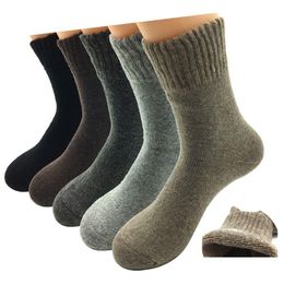 Mens Socks Wholesale- 5 Pairs/Lot New Fashion Thick Wool Men Winter Cashmere Breathable Colors Drop Delivery Apparel Underwear Ot6Rj