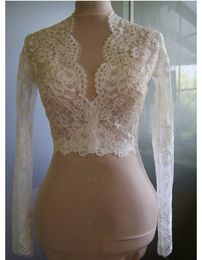 Vintage Lace Wedding Jackets Long Sleeves Sexy V-neck Lace Bridal Boleros Custom made Lace Bolero wedding accessories