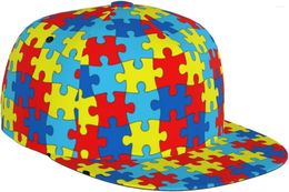 Ball Caps Colour Puzzle Autistic Disorder Pattern Flat Bill Hat Unisex Snapback Baseball Cap Hip Hop Style Visor Blank Adjusta