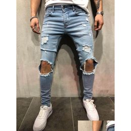 Mens Jeans Men Clothing New Pants Destroyed Slim Denim Straight Biker Skinny Ripped Drop Delivery Apparel Dhlsr