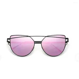 Sunglasses Fashion Cat Eye Vintage Purple Mirror Woman's Black Metal Reflective Flat Lens Tourism