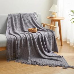 Blankets Fashionable Knitted Geometric Tassel Grey Sofa Throw Modern Style Couch Blanket Soft Bed Runner Pographic Decor