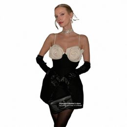 firmranch 2024 Spring Summer Three-dimensial Fr Design Boob Tube Top Women's Slip Evening Dr Black Party Elegant Dr V3Wk#