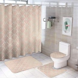 Shower Curtains Pink Petal Printed Curtain Modern Non-slip Carpet Waterproof Polyester Home Decor 180x180