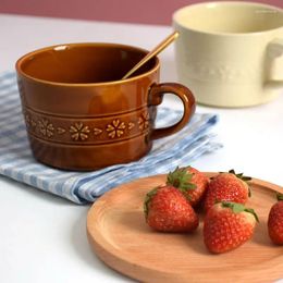 Mugs Water Cup Ceramics Glass Coffee Household Drinkware Simple Kitchen Print Handle Korean Style 2024 Delicate