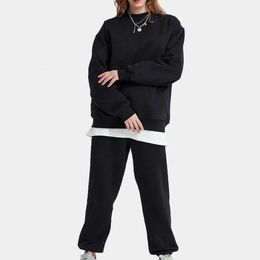Yoga Slouchy Suit Sweatshirts sweatpants Plush Heavy Weight Crew Neck Pullover Lovers Studio-to-street Sweater Loose Jogger Sweatwear 3d on Chest LL
