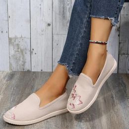 Casual Shoes BKQU College Style Cotton And Linen Slip-on Lazy Women's Lok Fu Embroidered Straw Fisherman Soft Bottom Flat