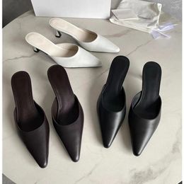Dress Shoes Withered Nordic Minimalist Leather Sandals Muller Retro Pointed Head High Heel Ladies Women