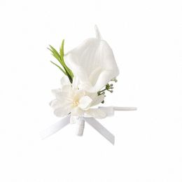 4 PCS Boutniere Frs Accories Calla Lily Wedding Corsages and Boutnieres Pins Groom Butthole Marriage Wedding Decor k29f#