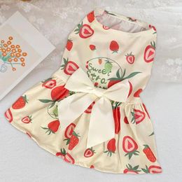 Dog Apparel Fine Workmanship Pet Dress Summer Fruit Print With Ribbon Bowknot For Small Medium Dogs Cats Two-legged Puppy