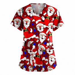 cute Carto Animals Print Christmas Nursing Scrubs Women Tops Short Sleeve pet sal Work Uniform Blouse Costume Shirts Female 72i8#
