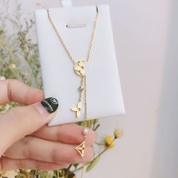 2022 New 18K Gold Plated Stainless Steel Necklaces Choker Chain Letter Pendant Statement Fashion Womens Crystal Necklace Wedding J256t