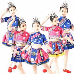 children's Hanfu Miao performance children's dance girl Yi Zhuang Yao ethnic minority performance c0bb#
