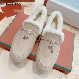 Casual Shoes Winter Formal Warm Walking Comfort Real Wool Flat High-quality Natural Fur Botas Mujer